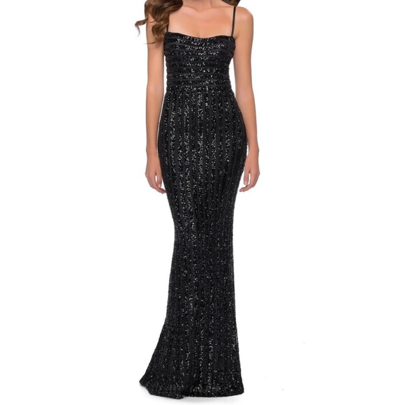 La Femme Dresses & Skirts - La Femme 29713 Black Stripe Pattern Sequin Evening Gown Size 8
